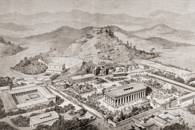 Impresión artística de Olimpia, Grecia, en la época de los antiguos Juegos Olímpicos, de 